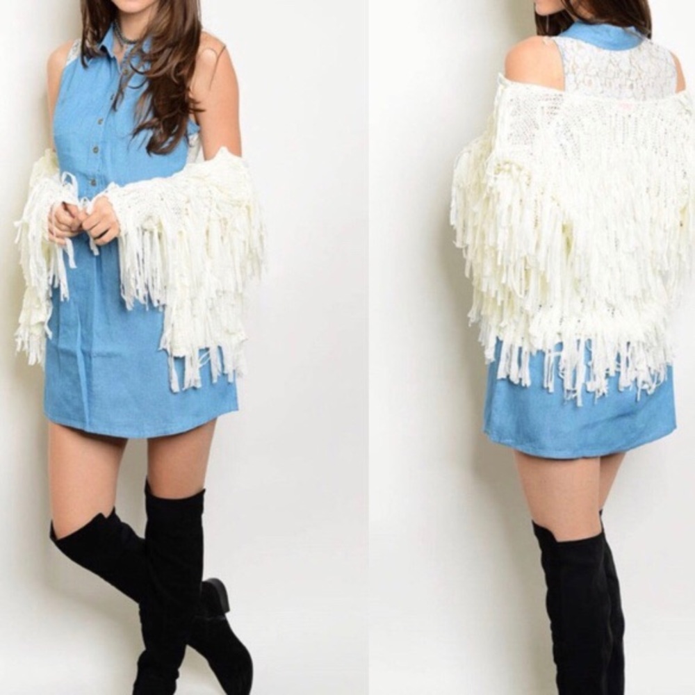 🆕 Denis Chambray Lace Button Mini Dress
